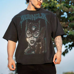 YOUNG LA Sports Short sleeved Men's T-shirt American Trendy Brand Loose Middle Sleeve Five inch Sleeve Hot Diamond Heavy Weight Fitness Large Size