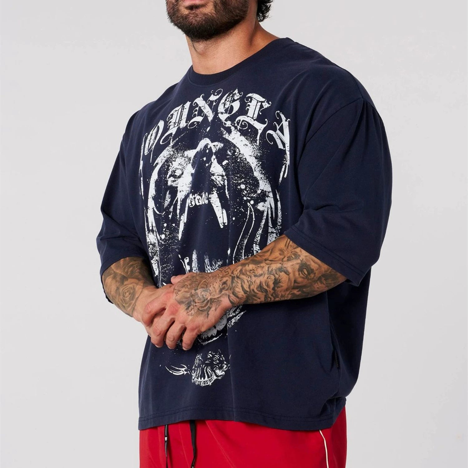 YOUNG LA Sports Short sleeved Men's T-shirt American Trendy Brand Loose Fitness Training Muscle Rubbing Iron Dog Heavy Cotton