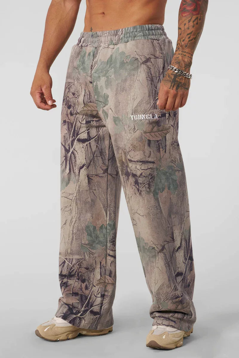 YONGLA sports pants men's fitness American fashion brand loose, breathable, elastic wide leg straight tube 3D digital camouflage