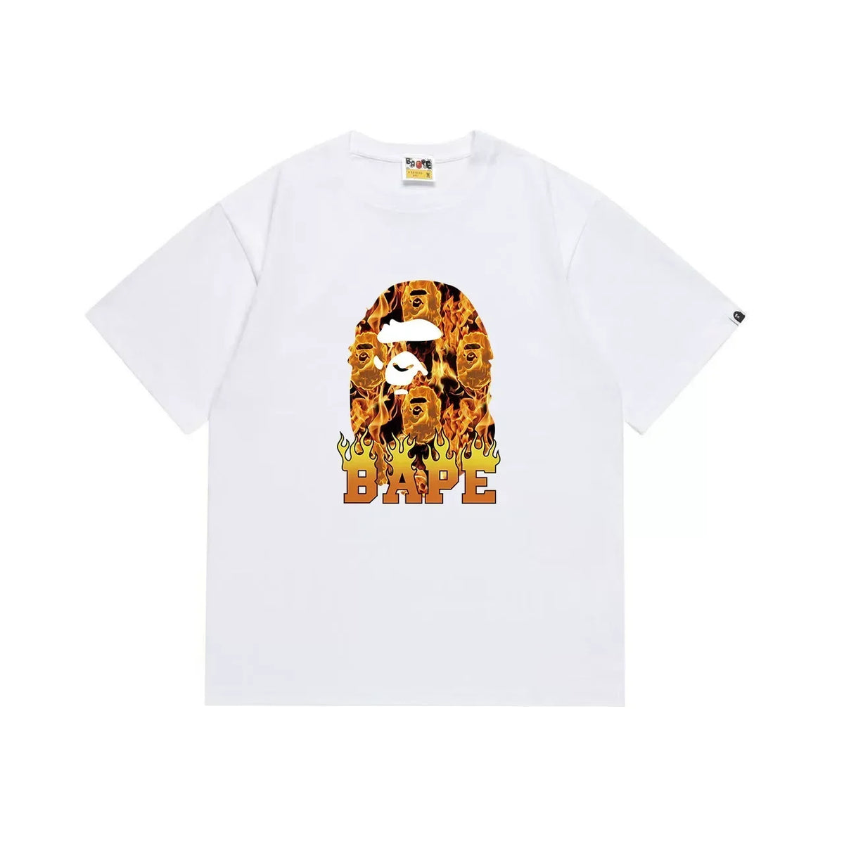 BAPE Style Flame & Logo Ape Head Short-Sleeve Tee - White