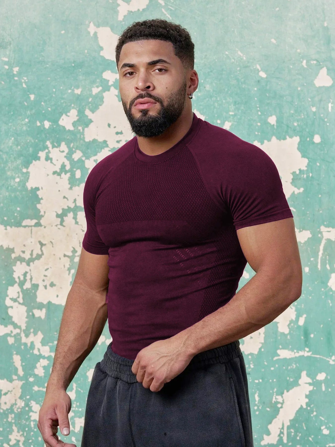 YOUNG LA Sports Short sleeved Men's T-shirt American Trendy Brand Fitness Muscle Shrink Sleeve Quick drying Elastic Round Neck Running