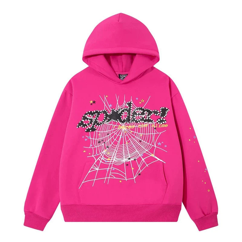 SP5DER Web Graphic Pullover Hoodie and Sweatpants Matching Set - Pink