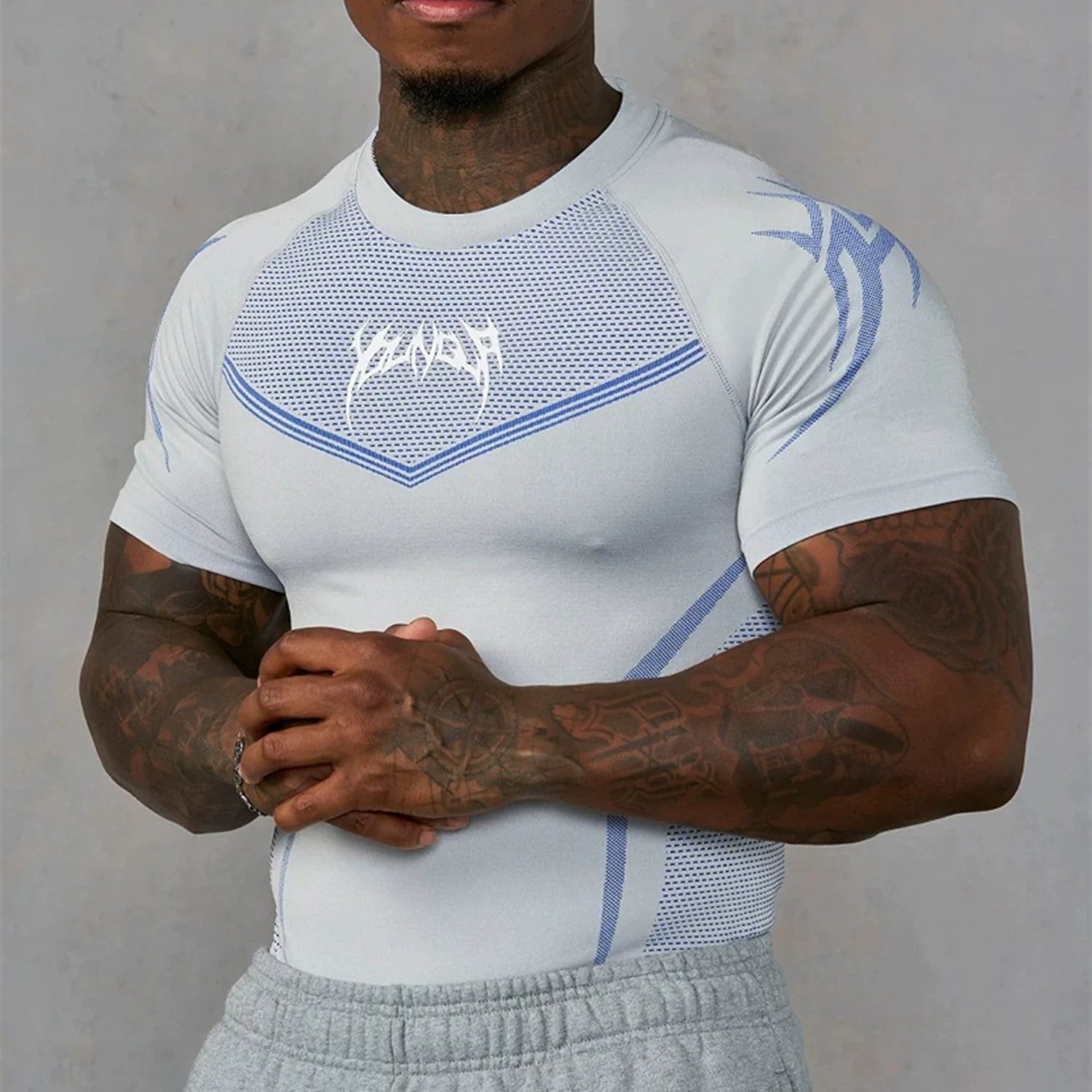 YOUNG LA Sports Short sleeved Men's T-shirt American Trendy Brand Cuffles Round Neck Quick drying Elastic Squat Fitness Muscle