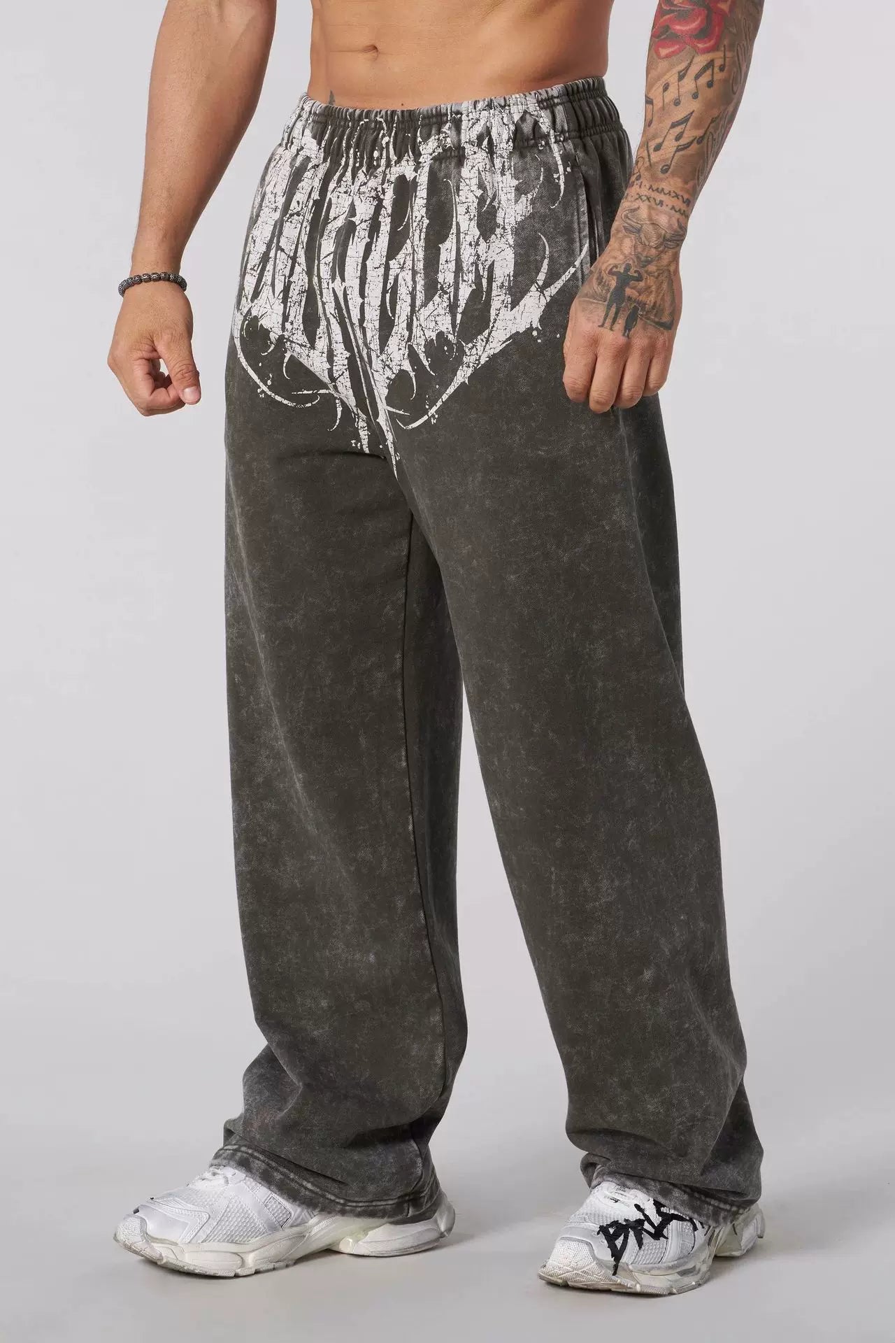 YONGLA sports pants men's heavyweight pure cotton fitness squat loose straight leg muscle massage iron dog American fashion brand