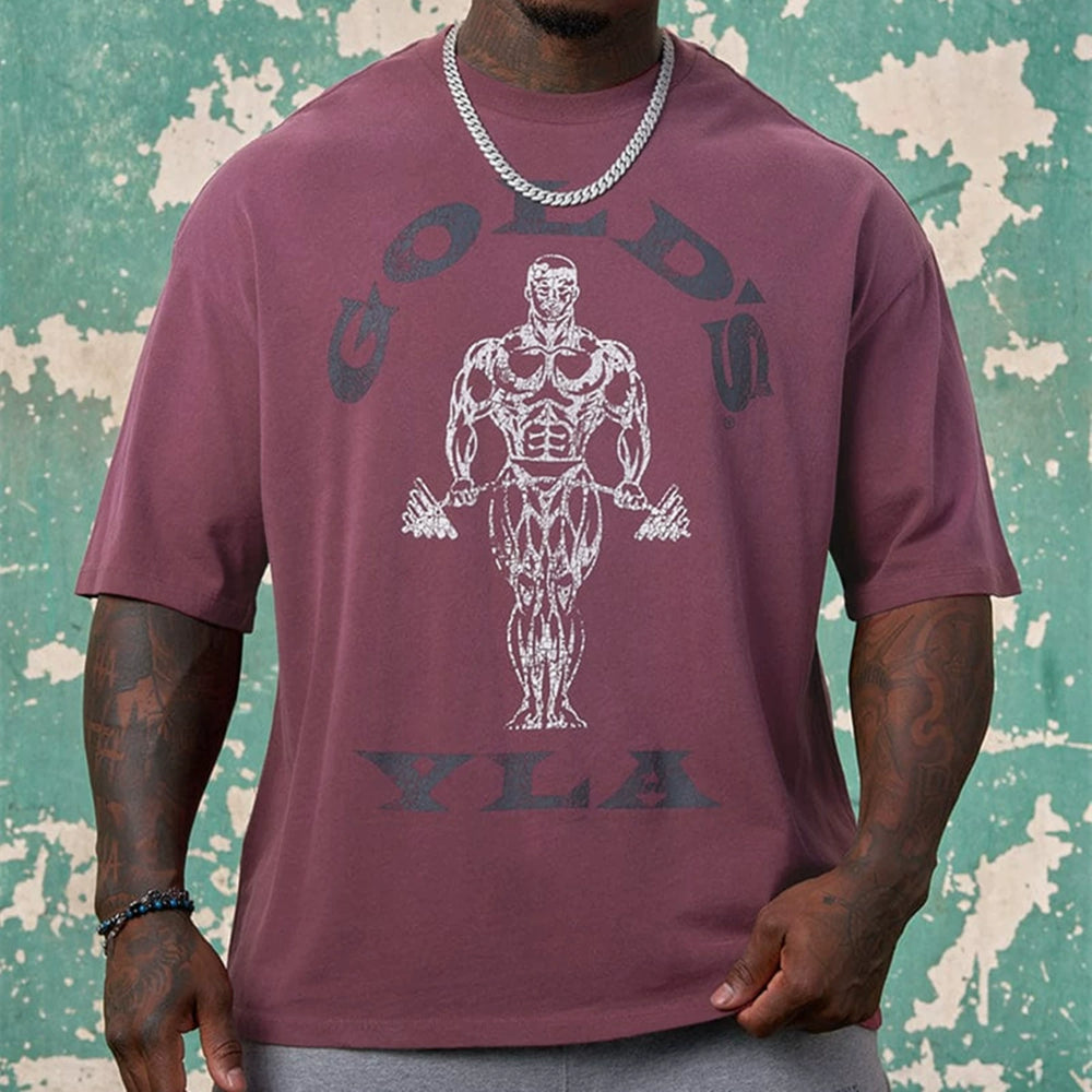 YOUNG LA Sports Short sleeved Men's T-shirt American Trendy Brand Fitness Muscle Roll Iron Dog Breathable Heavy Cotton Loose Clothes