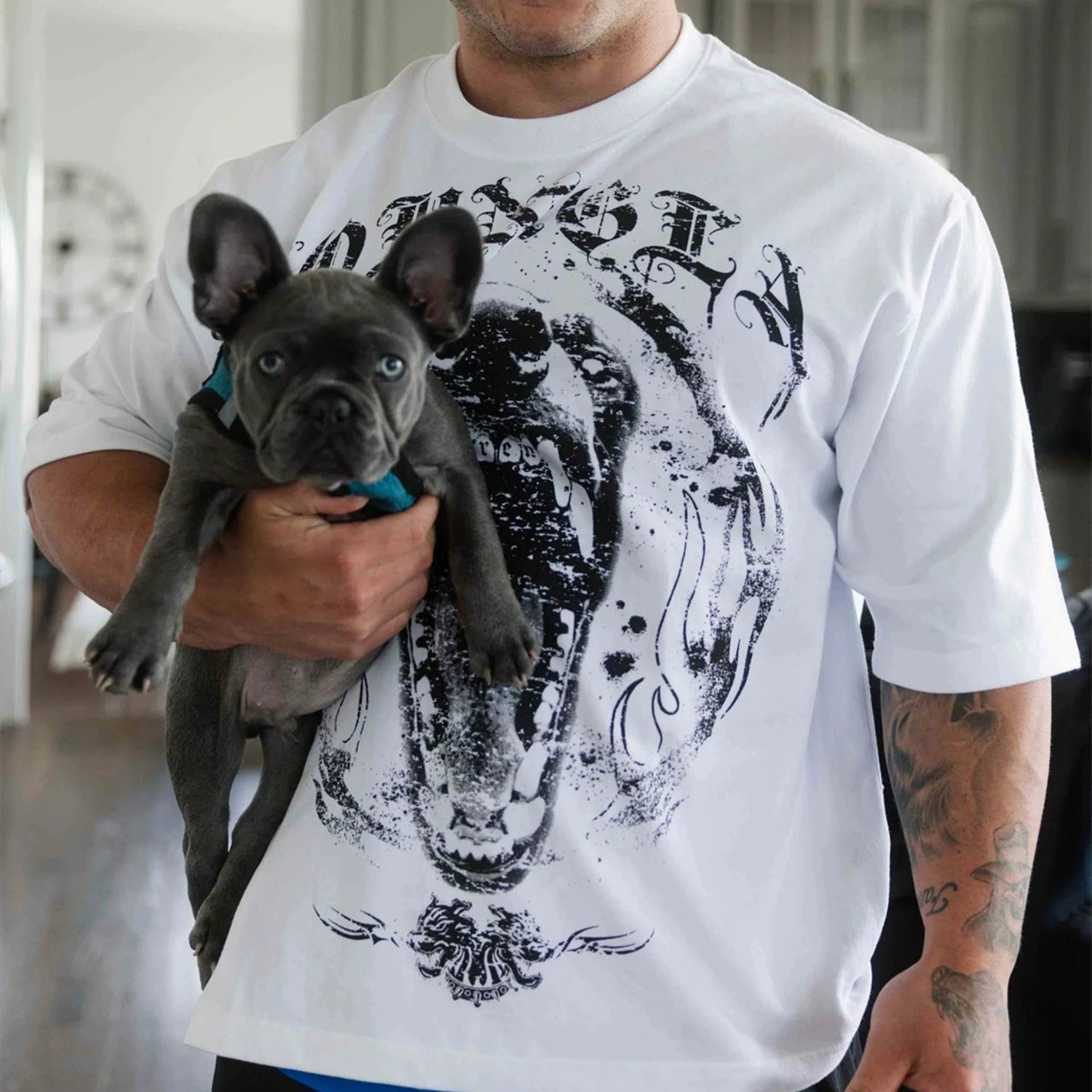 YOUNG LA Sports Short sleeved Men's T-shirt American Trendy Brand Loose Fitness Training Muscle Rubbing Iron Dog Heavy Cotton