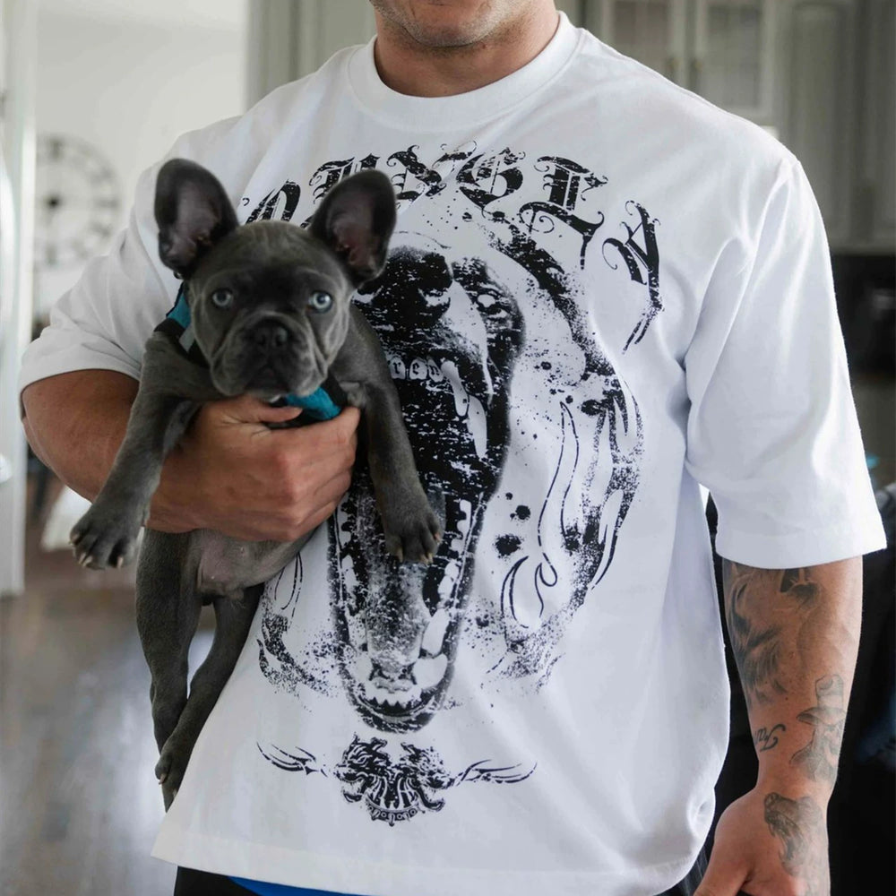 YOUNG LA Sports Short sleeved Men's T-shirt American Trendy Brand Loose Fitness Training Muscle Rubbing Iron Dog Heavy Cotton