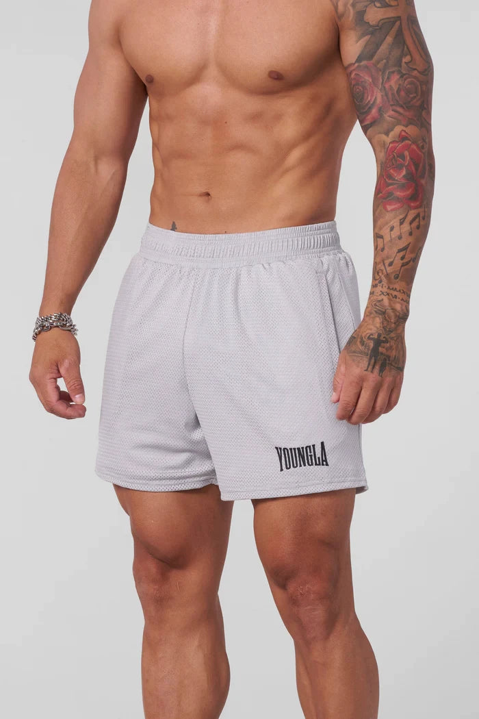 YOUNG LA Muscle Fitness Running Breathable Shorts Casual Mesh Letter Printed Basketball Training Pants