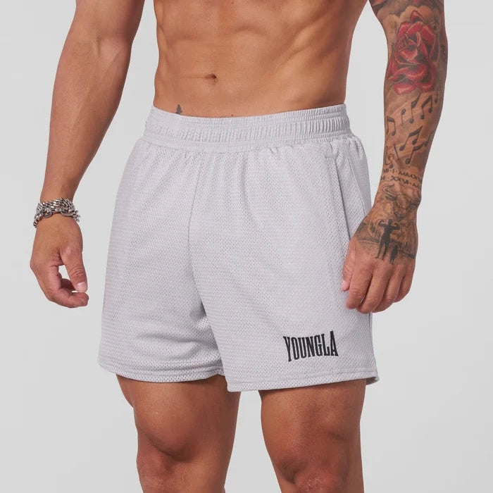 YOUNG LA Muscle Fitness Running Breathable Shorts Casual Mesh Letter Printed Basketball Training Pants