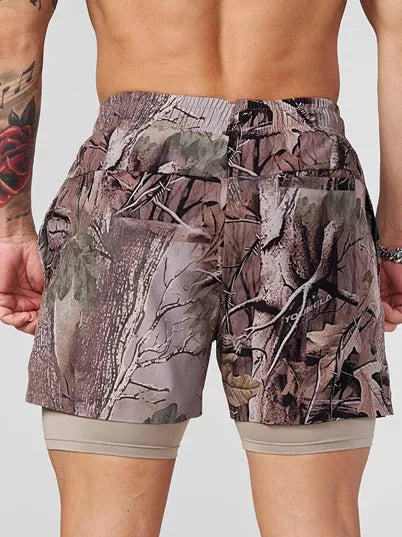YOONGLA Men's Camouflage Sports Shorts 2-in-1 Double layer Quick drying Fitness Outdoor Training Stretch Pants