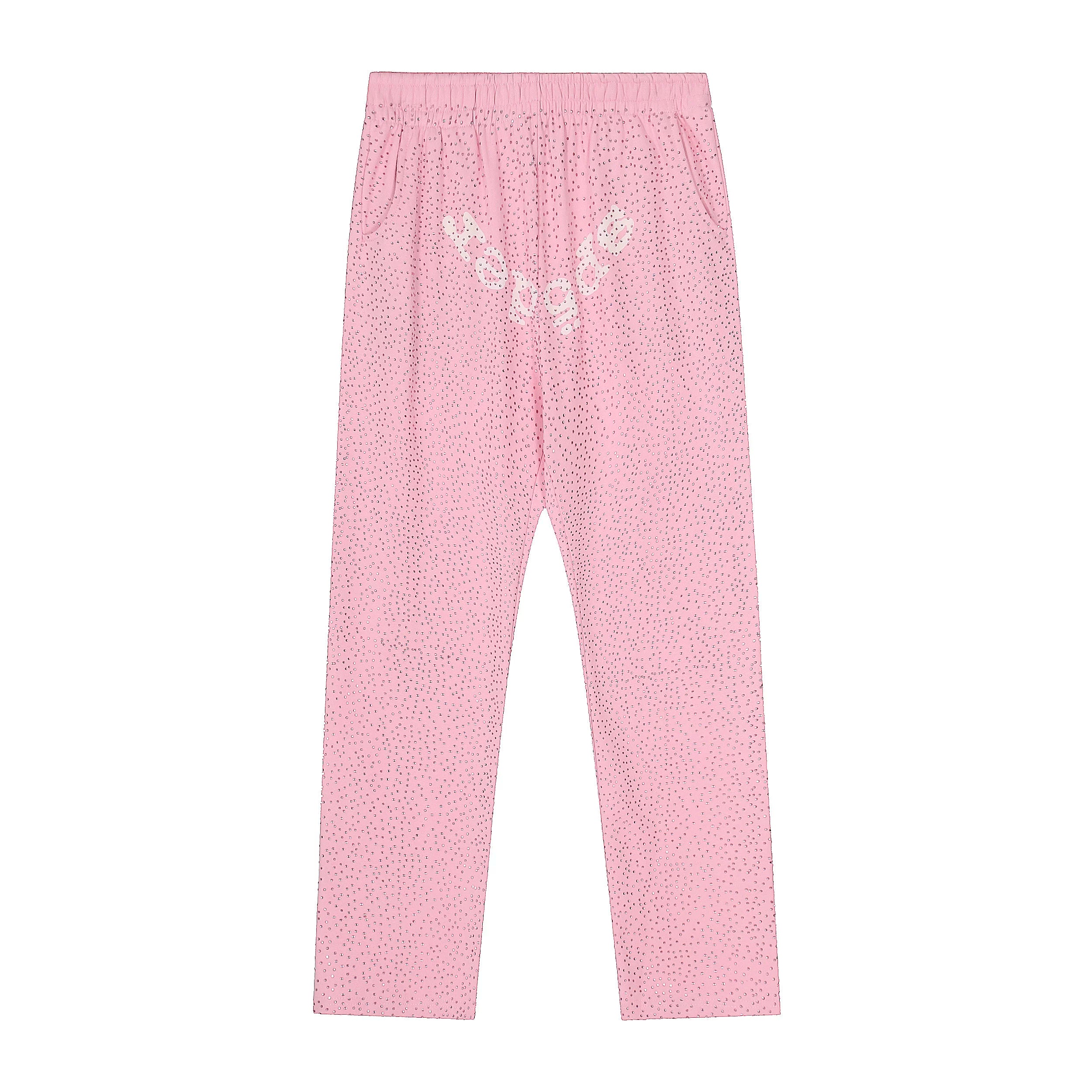 Sp5der Rhinestone Letter Graphic Pink Casual Sweatpants