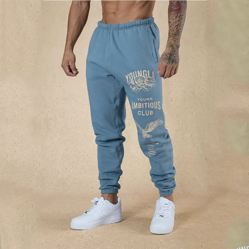 YOONGLA sports pants men's casual thick cotton pants American fashion brand fitness muscle massage iron dog closure foot binding spring and autumn