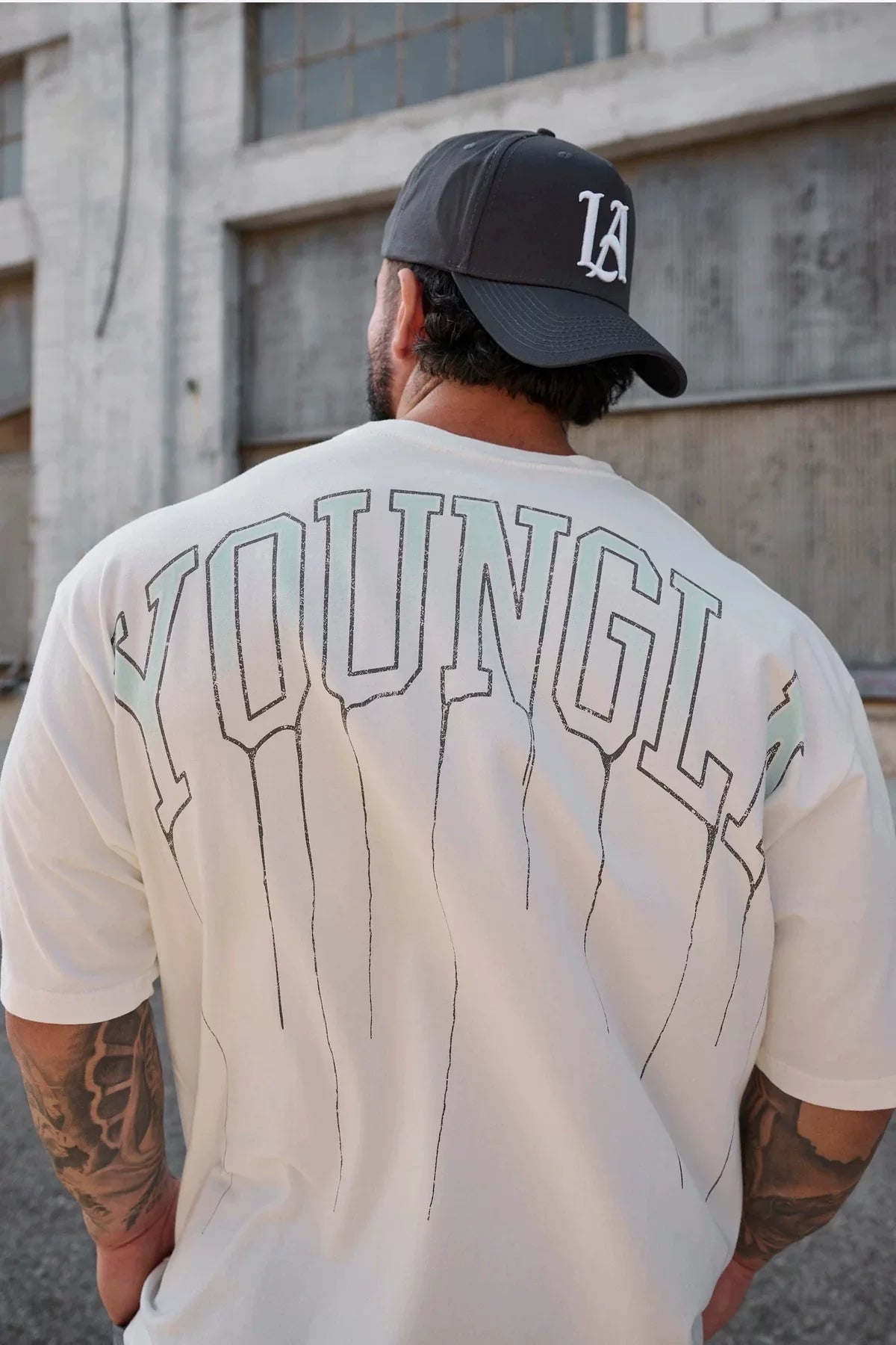 YOUNG LA Sports Short sleeved Men's T-shirt American Trendy Brand 240g Heavy duty Cotton Loose Training Muscle, Iron Dog