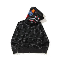 BAPE Style Camo Shark Full-Zip Hoodie - Black/Grey