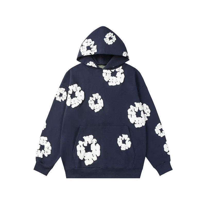 Denim Tears Cotton Wreath Graphic Hoodie - Navy Blue / Relaxed Streetwear Fit