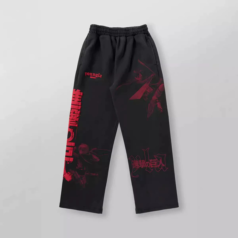 YOUNG LA American muscle fitness pants for men and women, elastic cotton straight tube loose casual printed wide leg pants