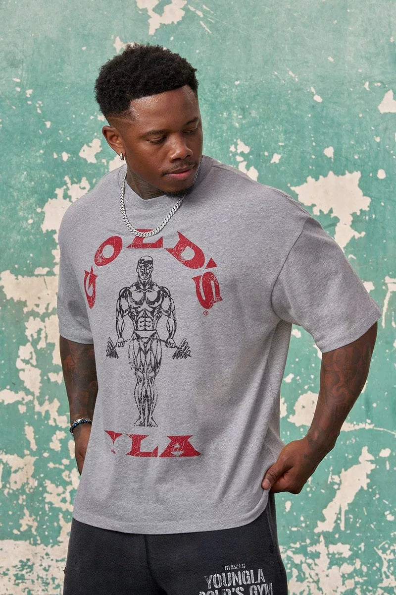 YOUNG LA Sports Short sleeved Men's T-shirt American Trendy Brand Fitness Muscle Roll Iron Dog Breathable Heavy Cotton Loose Clothes