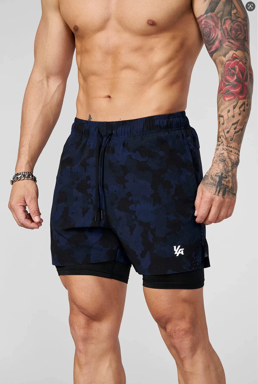 YOONGLA Men's Camouflage Sports Shorts 2-in-1 Double layer Quick drying Fitness Outdoor Training Stretch Pants
