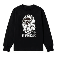 BAPE Style "BY BATHING APE" Camo Ape Head Long-Sleeve Tee - Black/Monochrome Camo