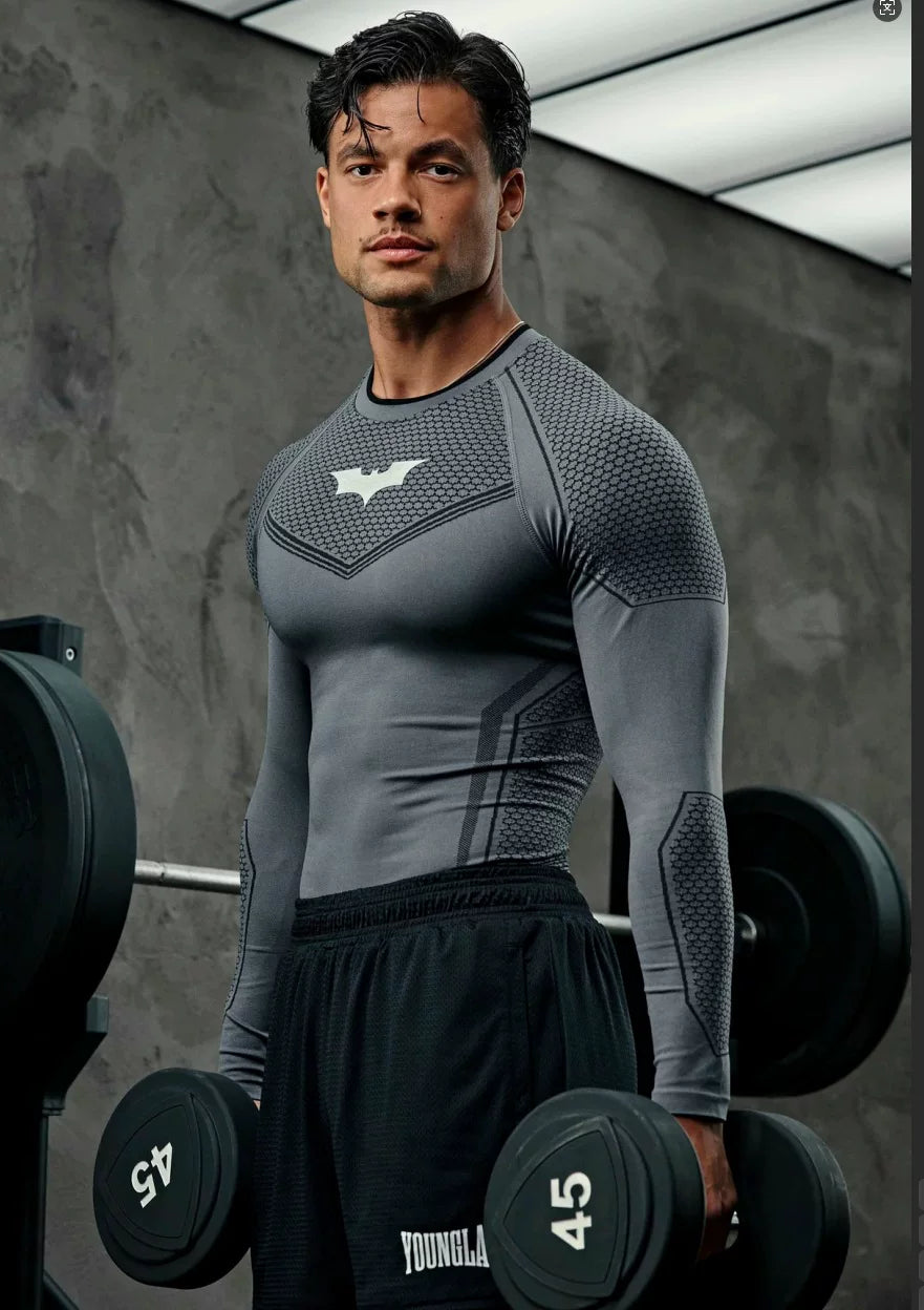 YOUNG LA Sports Long Sleeve Men's T-shirt American Trendy Brand Fitness Muscle Beating Iron Dog Exercise Breathable Elastic Quick Drying