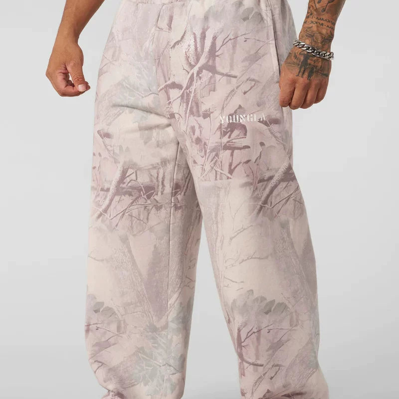 YONGLA sports pants men's fitness American fashion brand loose, breathable, elastic wide leg straight tube 3D digital camouflage
