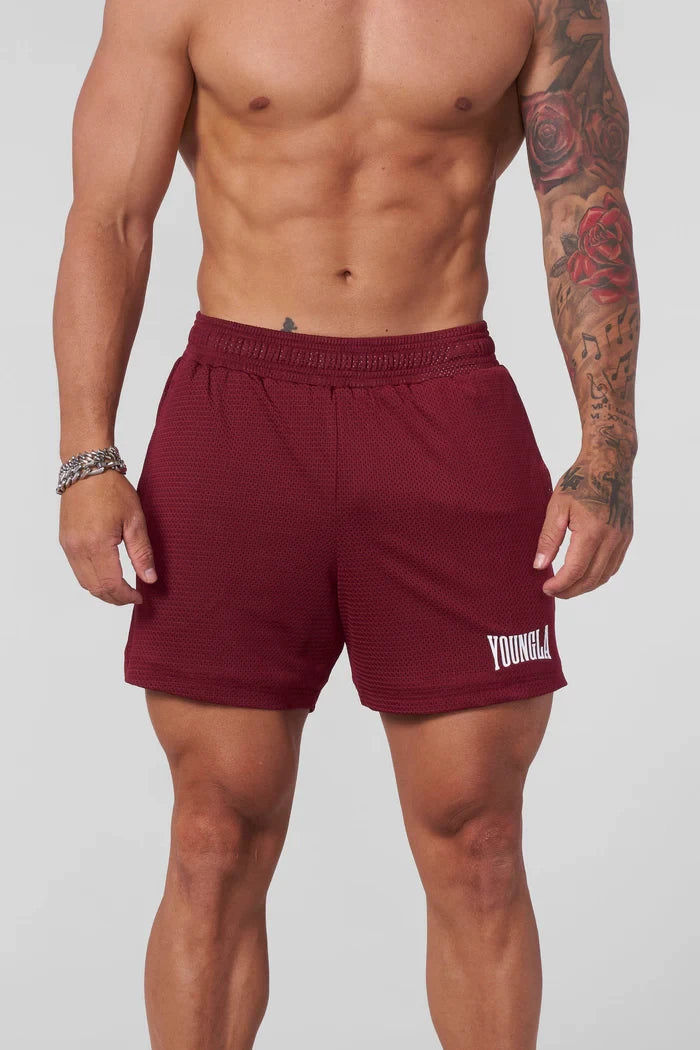 YOUNG LA Muscle Fitness Running Breathable Shorts Casual Mesh Letter Printed Basketball Training Pants