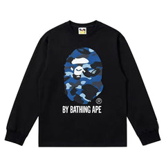 BAPE Style "BY BATHING APE" Camo Ape Head Long-Sleeve Tee - Black/Blue