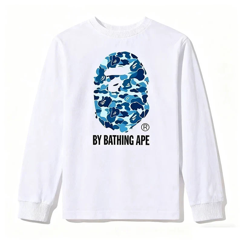 BAPE Style "BY BATHING APE" Camo Ape Head Long-Sleeve Tee - White/Blue