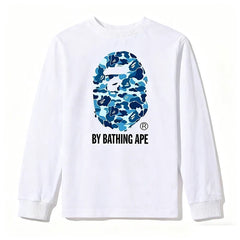BAPE Style "BY BATHING APE" Camo Ape Head Long-Sleeve Tee - White/Blue