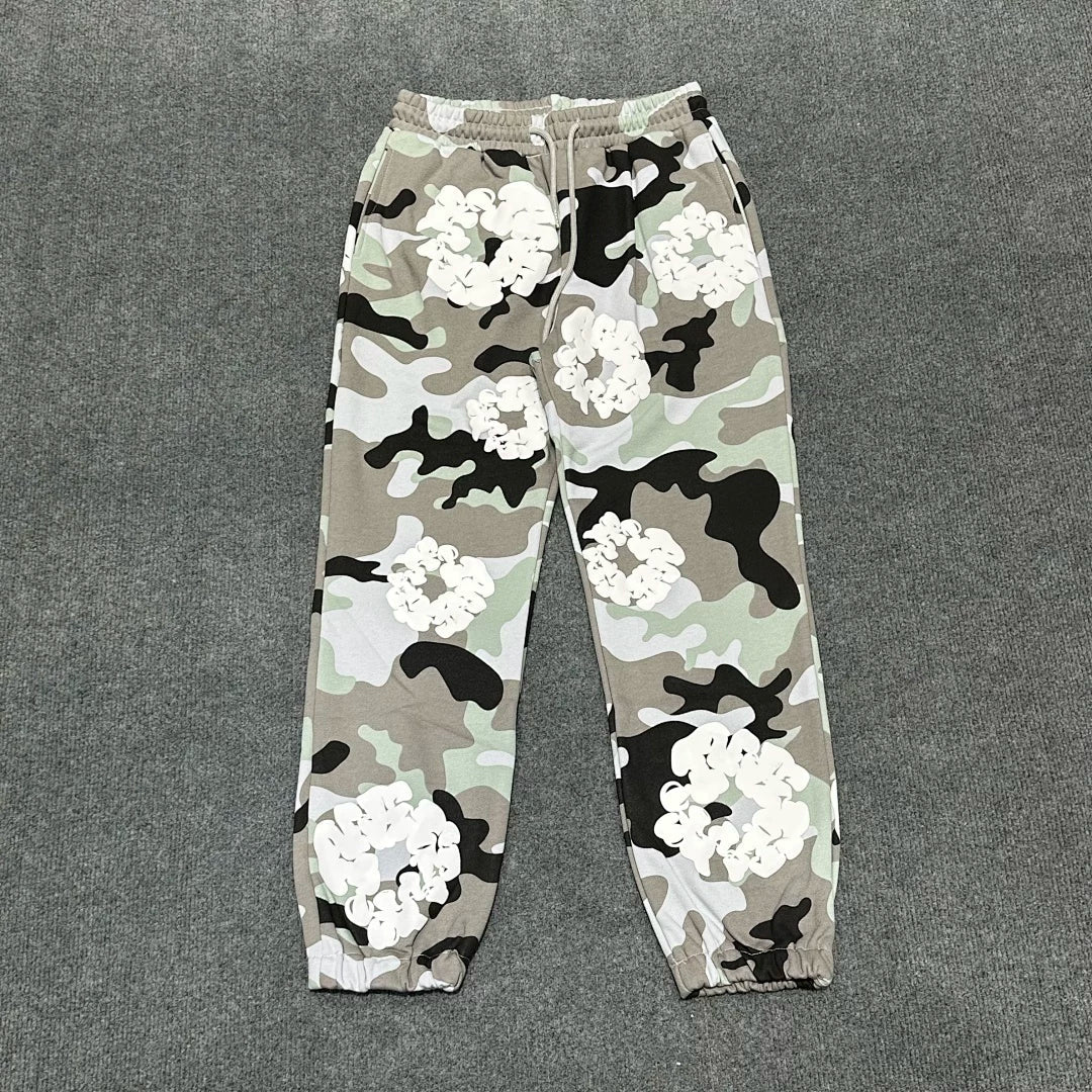 "Denim Tears" Grey & Sage Camo Floral Pattern Oversized Sweatpants
