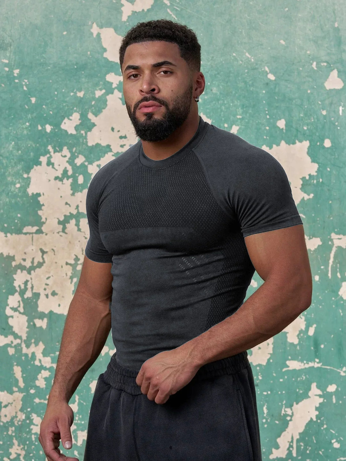YOUNG LA Sports Short sleeved Men's T-shirt American Trendy Brand Fitness Muscle Shrink Sleeve Quick drying Elastic Round Neck Running
