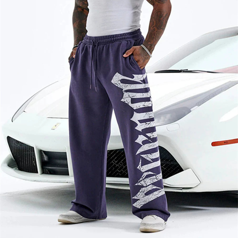 YOONGLA sports pants men's loose American fashion brand wide leg straight tube fitness muscle, iron dog versatile 2027
