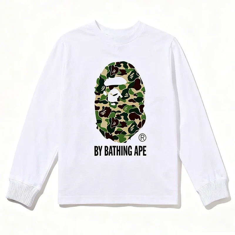 BAPE Style "BY BATHING APE" Camo Ape Head Long-Sleeve Tee - White/Green