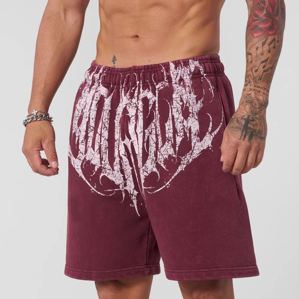 YONGLA trendy men's printed sports and fitness shorts, summer casual trendy basketball and running five quarter pants