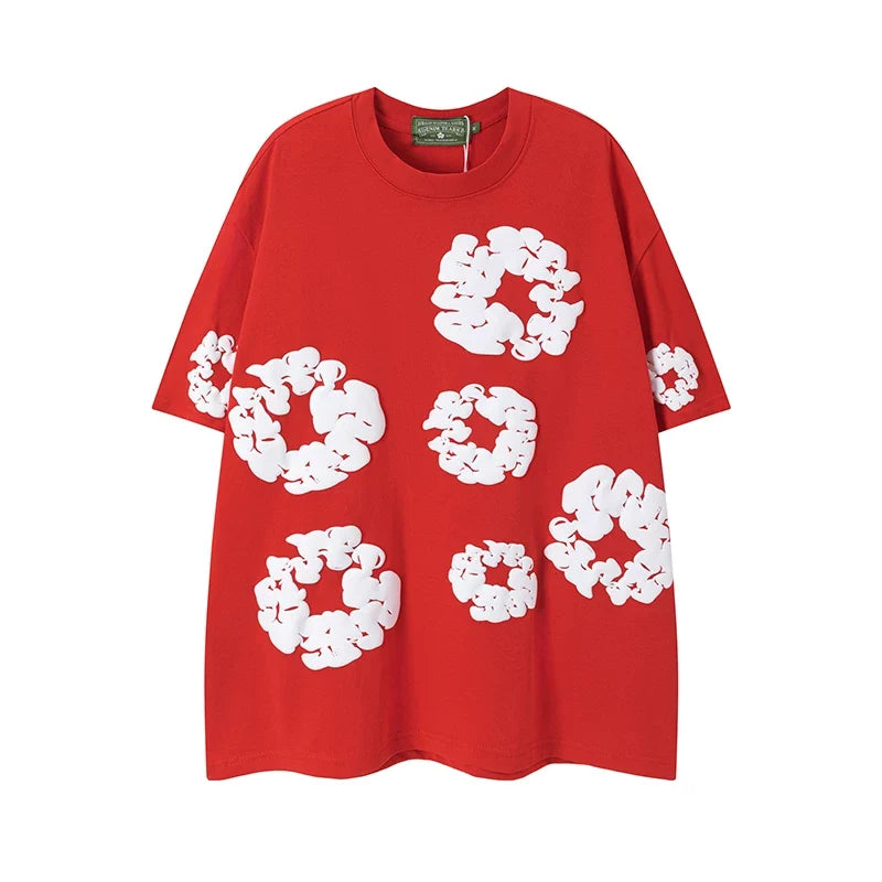 Denim Tears Cotton Wreath Graphic T-Shirt - Red / Oversized Streetwear