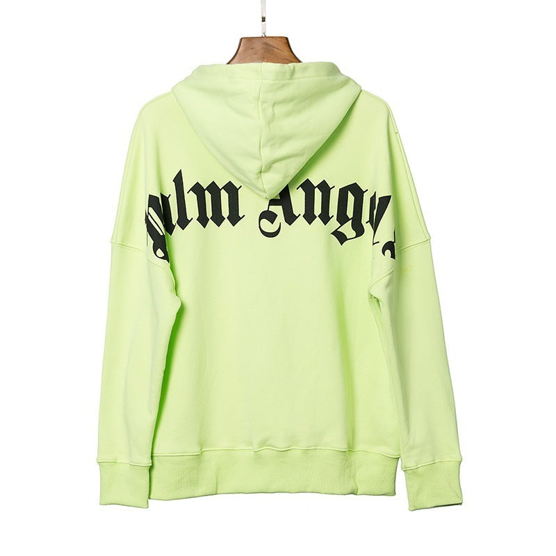 Palm Angels Curved Logo Back Shoulder Hoodie - Neon Yellow/Black