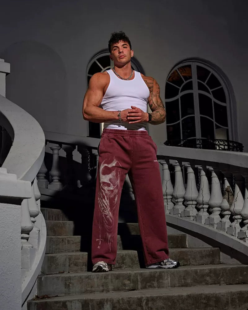 YOUNG LA American loose pants men's sports and fitness trendy brand loose wide leg jogging pants retro straight leg pants