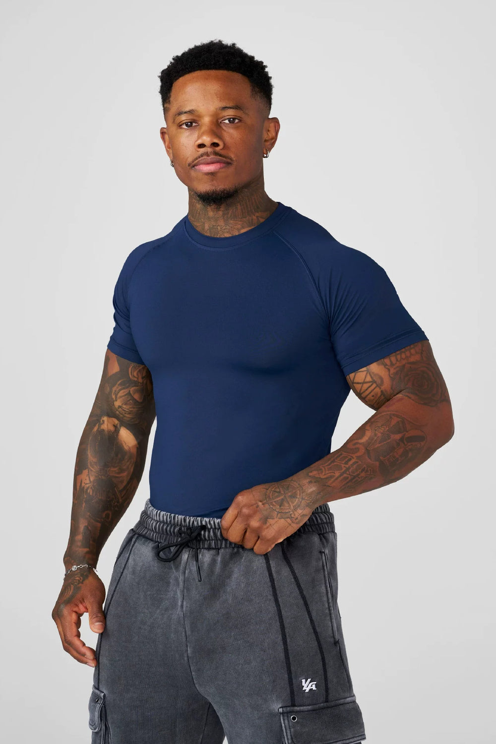 YOUNG LA sports short sleeved men's T-shirt, quick drying, breathable, elastic, American style trendy brand fitness muscle, runner round neck