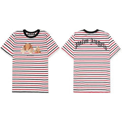Palm Angels Striped Bear Graphic T-Shirt - Red/White/Black