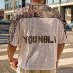 YOUNG LA Sports Men's Short sleeved T-shirt Loose American Breathable Quick drying Elastic Fitness Trendy Brand Large Size Mesh New Style