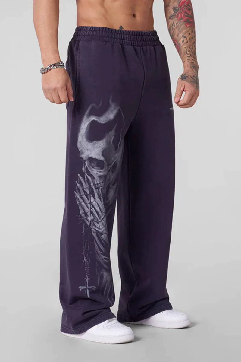 YOUNG LA American loose pants men's sports and fitness trendy brand loose wide leg jogging pants retro straight leg pants