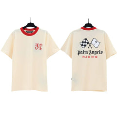 Palm Angels Racing Flags Graphic T-Shirt - Beige/Red