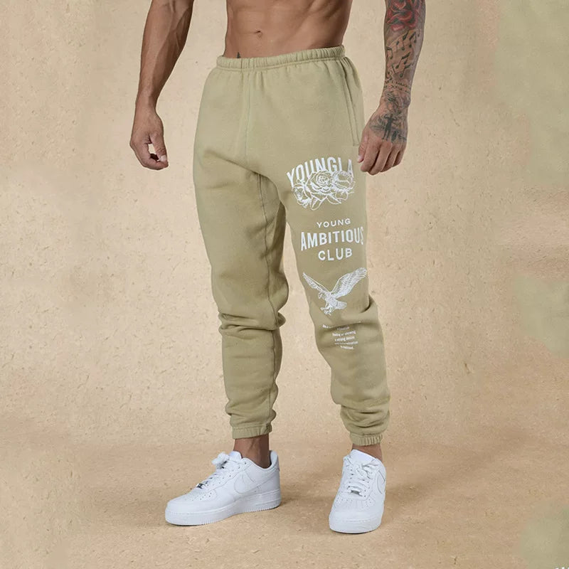 YOONGLA sports pants men's casual thick cotton pants American fashion brand fitness muscle massage iron dog closure foot binding spring and autumn