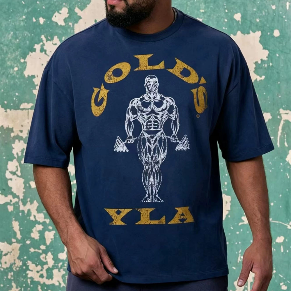 YOUNG LA Sports Short sleeved Men's T-shirt American Trendy Brand Fitness Muscle Roll Iron Dog Breathable Heavy Cotton Loose Clothes