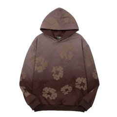 "Denim Tears" Brown Ombre Floral Pattern Oversized Hoodie