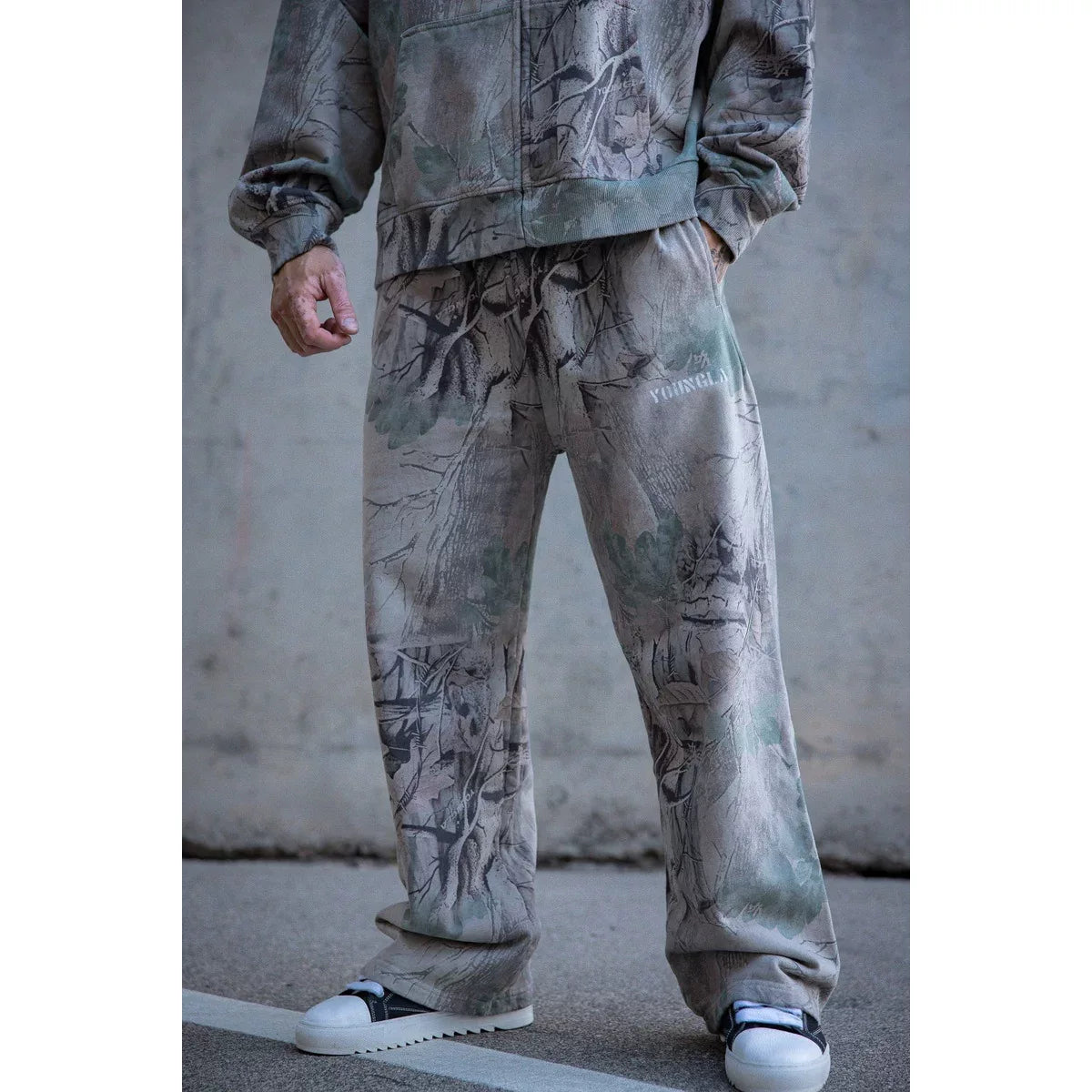 YONGLA sports pants men's fitness American fashion brand loose, breathable, elastic wide leg straight tube 3D digital camouflage