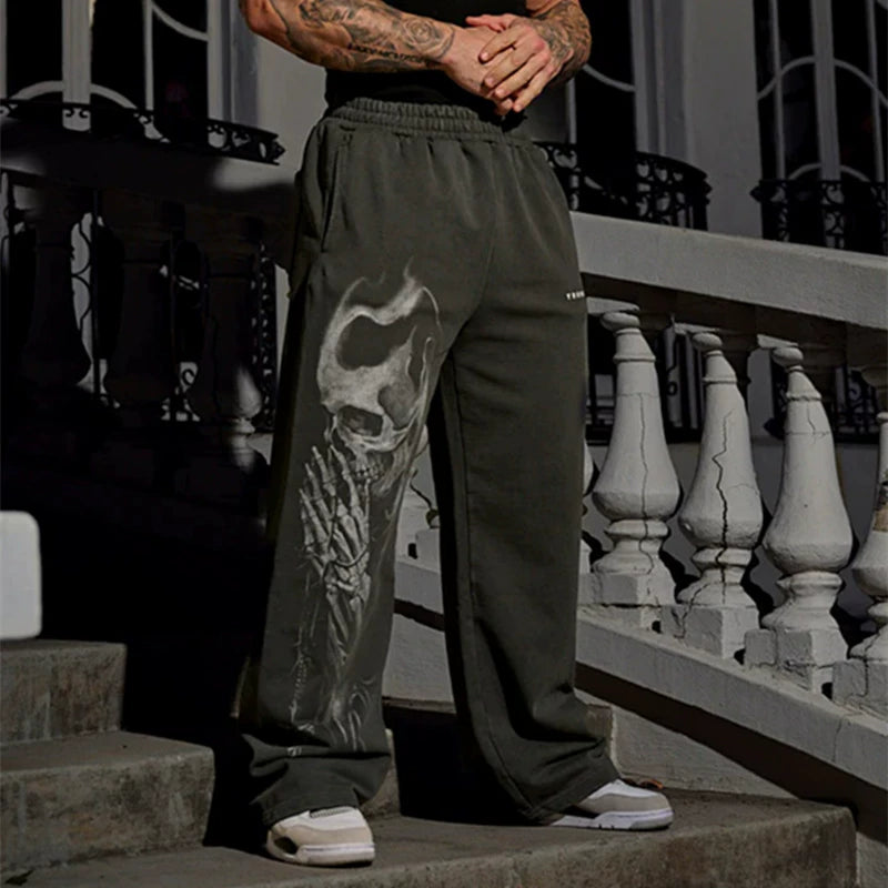 YOUNG LA American loose pants men's sports and fitness trendy brand loose wide leg jogging pants retro straight leg pants