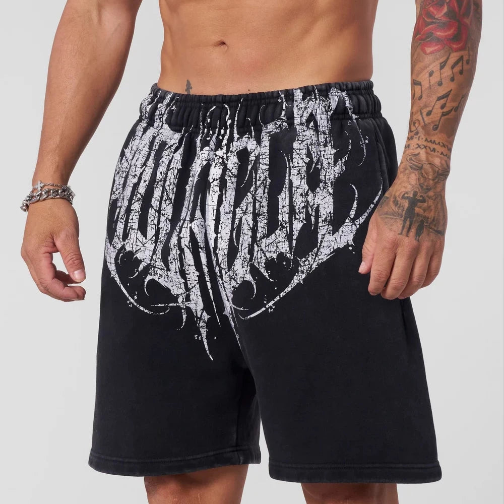 YONGLA trendy men's printed sports and fitness shorts, summer casual trendy basketball and running five quarter pants
