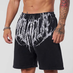 YONGLA trendy men's printed sports and fitness shorts, summer casual trendy basketball and running five quarter pants
