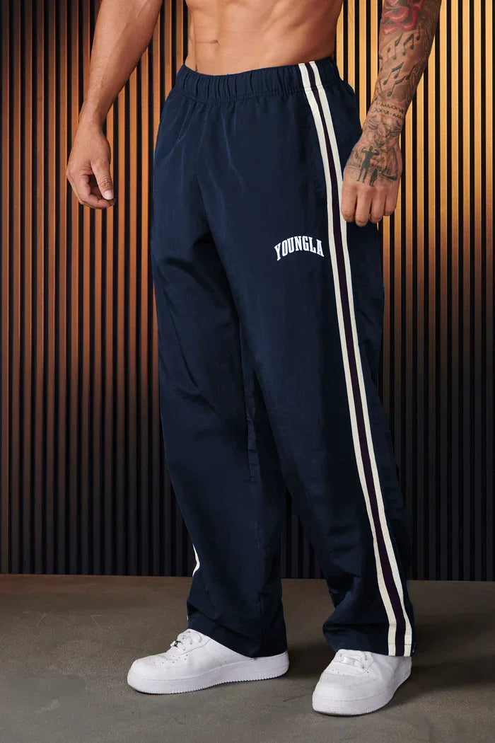 American style trendy sports pants with loose elastic and breathable two bar casual fitness and quick drying European design